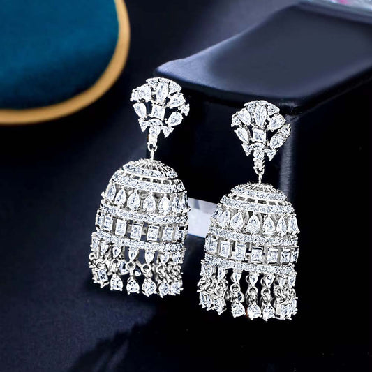 Aurora Bell Earrings – Exquisite Cubic Zirconia Chandelier Jhumka Drops