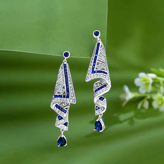 Celestia Blue – Luxury Cubic Zirconia Drop Earrings in Blue | Bridal & Statement Jewelry